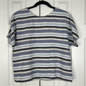CHARLIE B Striped Short Sleeve Tee - Blue, Black, White